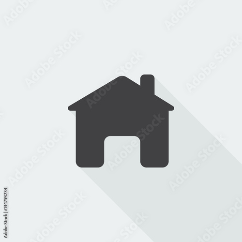 Black flat Home icon with long shadow on white background