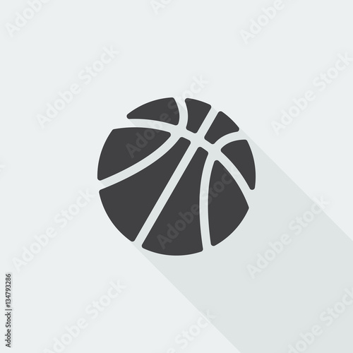 Black flat Basketball icon with long shadow on white background