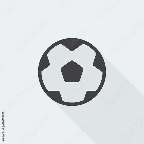 Black flat Soccer Ball icon with long shadow on white background