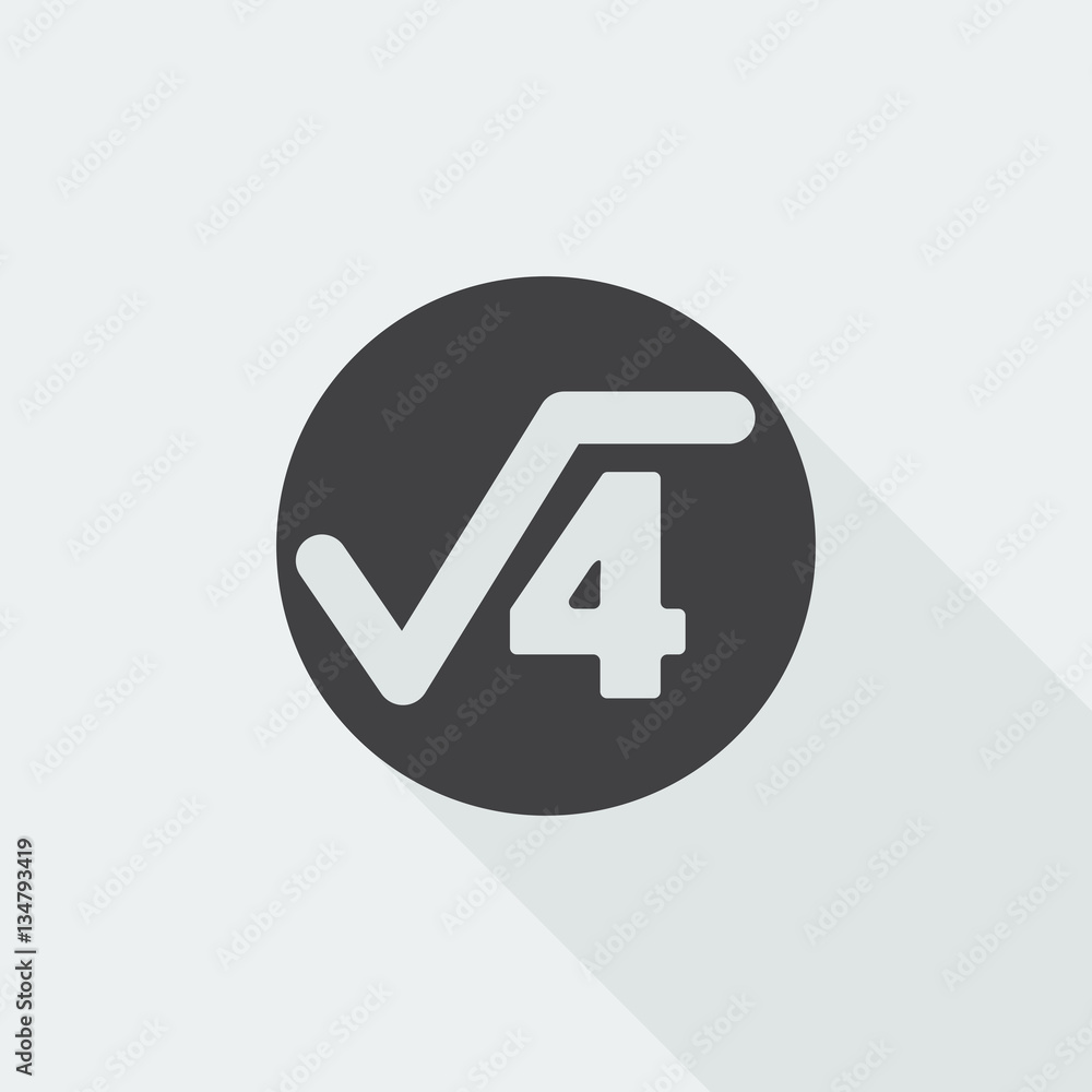 Black flat Square Root icon with long shadow on white background Black flat Square Root icon with long shadow on white background