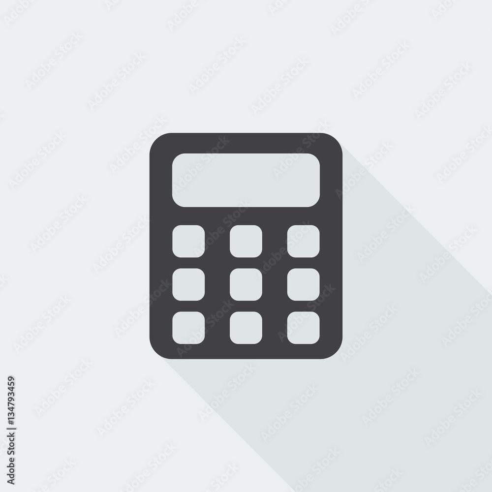 Black flat Calculator icon with long shadow on white background Black flat Calculator icon with long shadow on white background