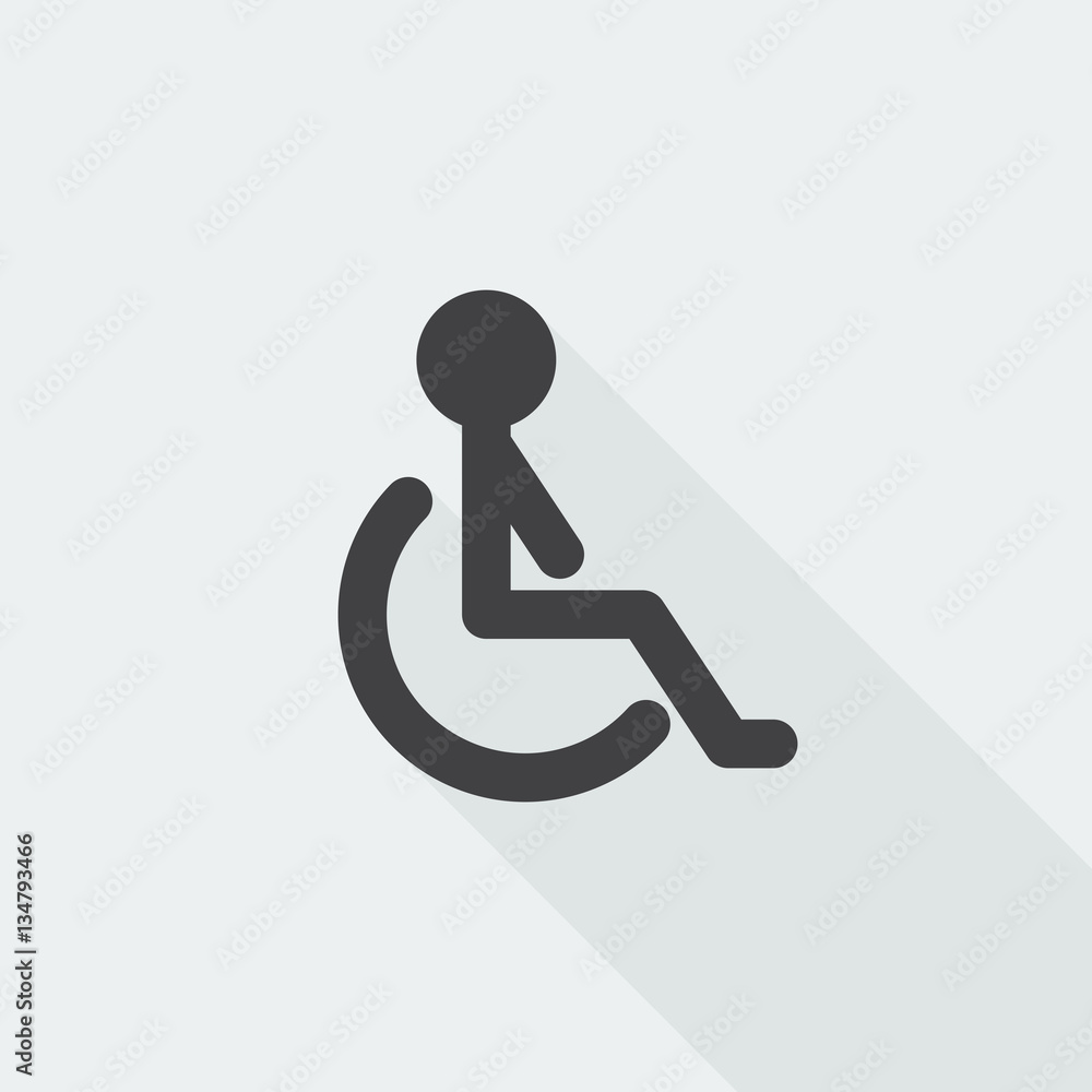 Black flat Wheel Chair icon with long shadow on white background Black flat Wheel Chair icon with long shadow on white background