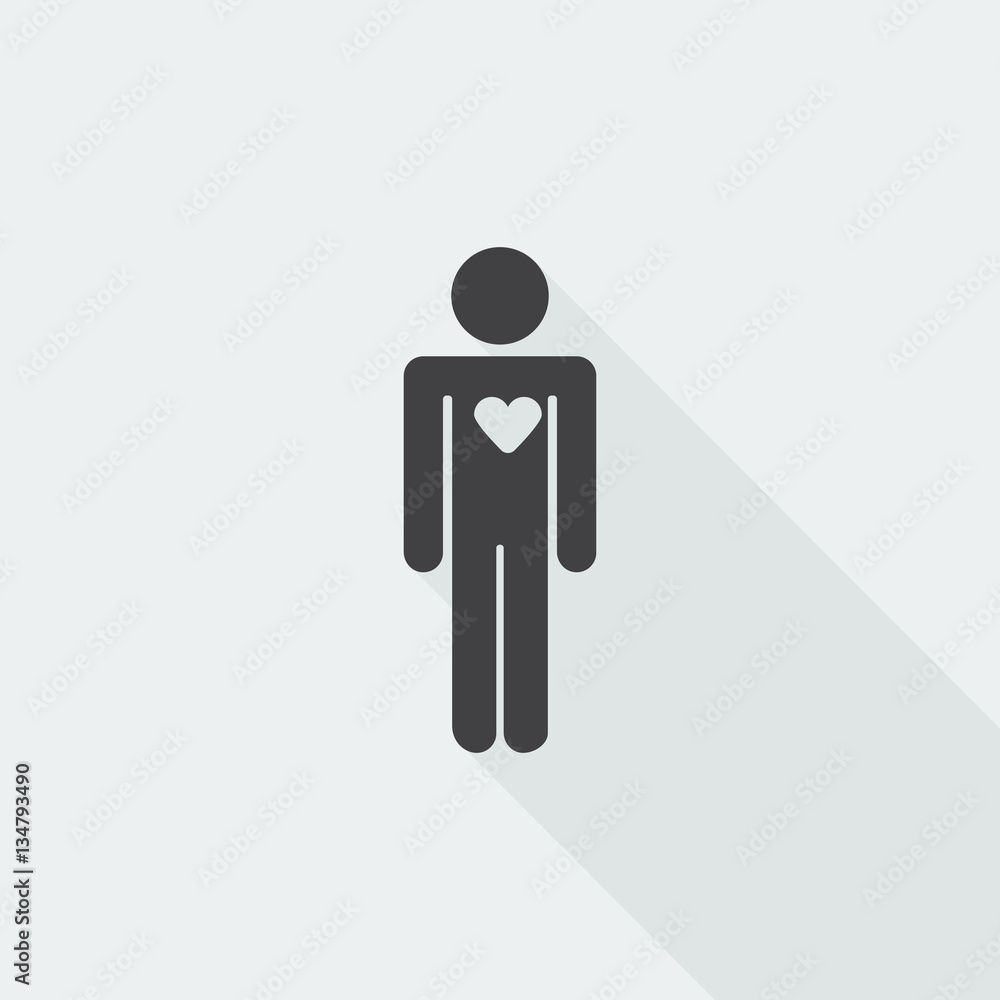 Black flat Heart icon with long shadow on white background Black flat Heart icon with long shadow on white background
