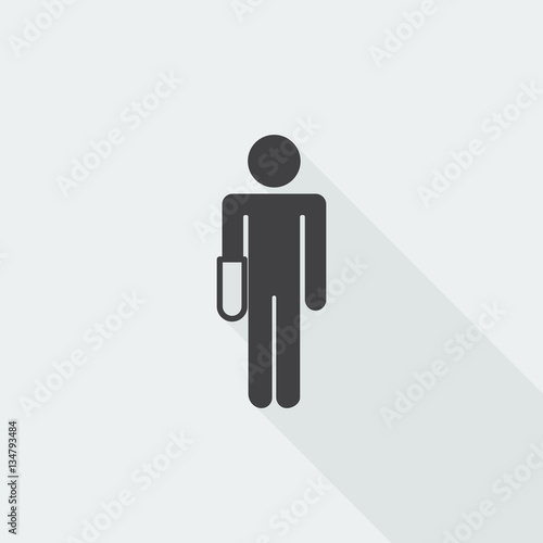 Black flat Hand icon with long shadow on white background