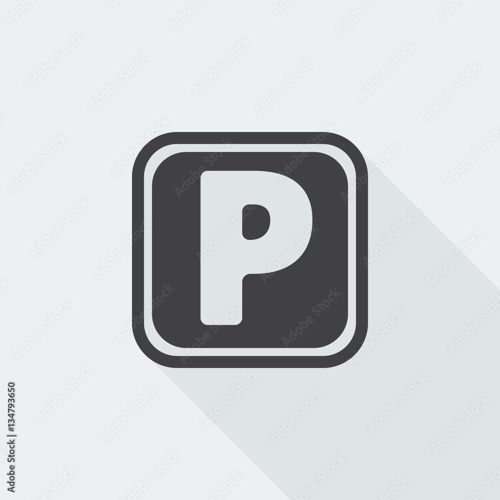 Black flat Parking icon with long shadow on white background Black flat Parking icon with long shadow on white background