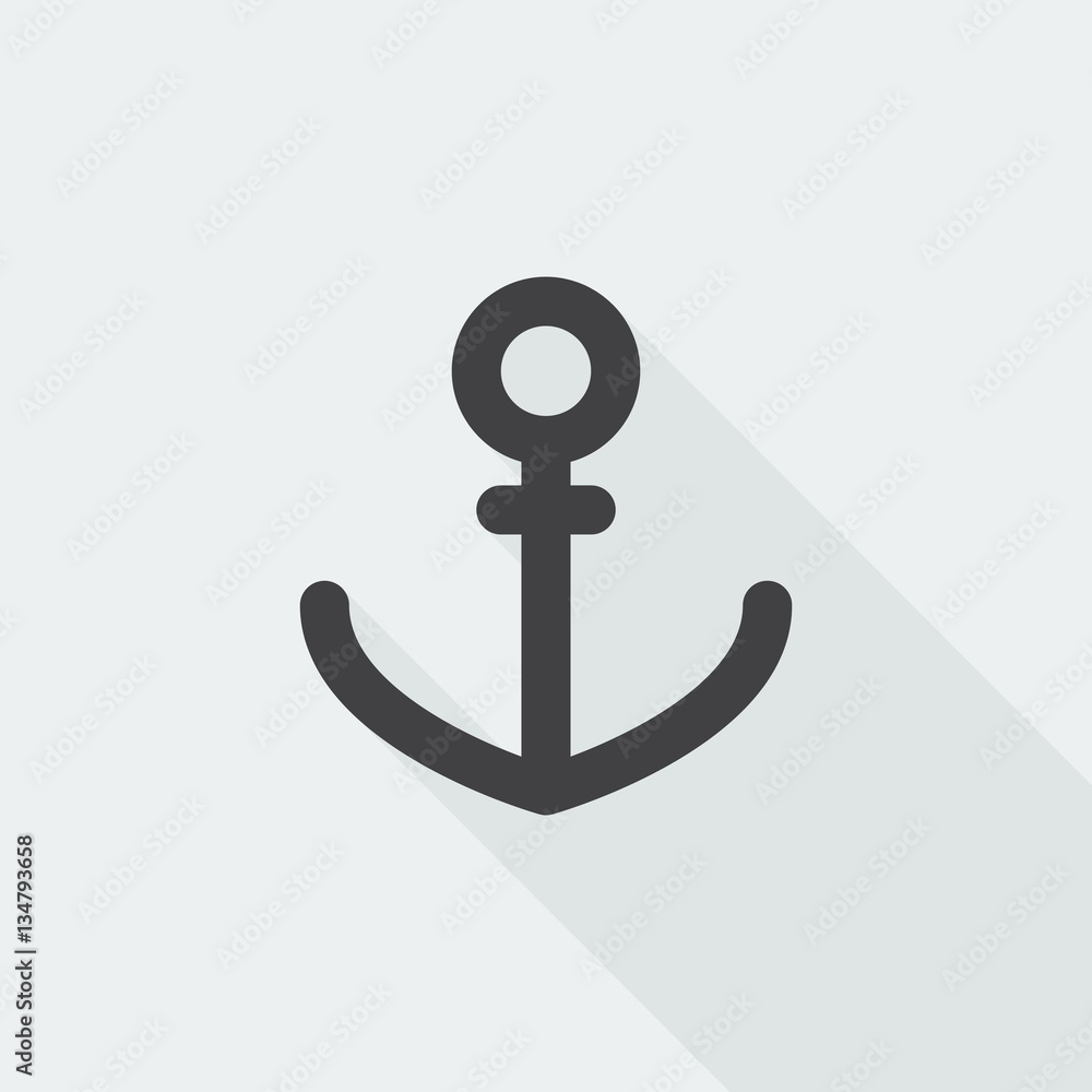 Black flat Anchor icon with long shadow on white background Black flat Anchor icon with long shadow on white background