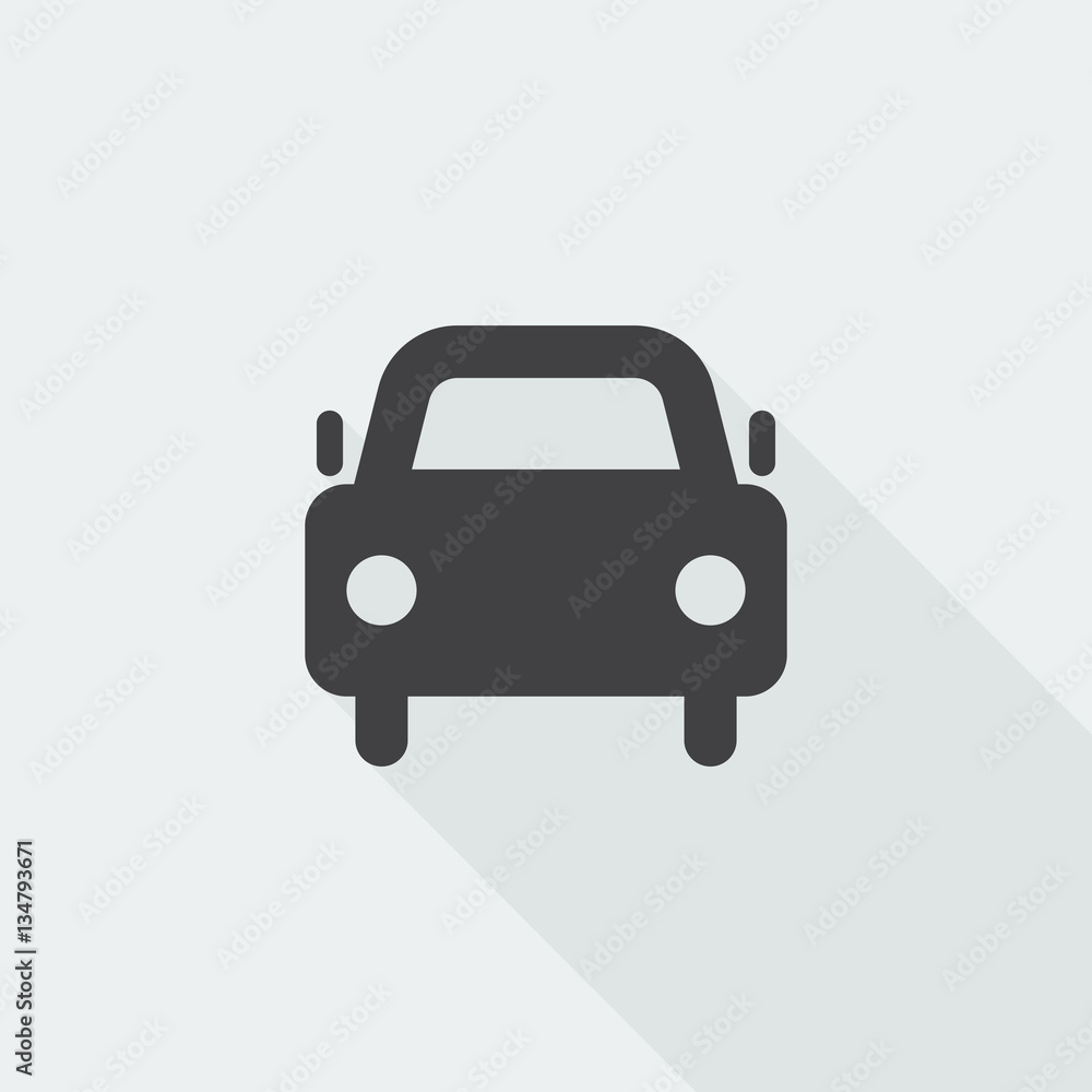 Black flat Car icon with long shadow on white background Black flat Car icon with long shadow on white background