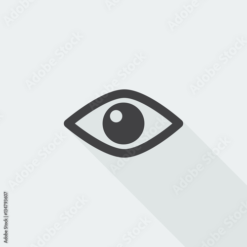 Black flat Eye icon with long shadow on white background