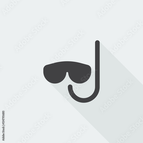 Black flat Scuba Diving icon with long shadow on white backgroun