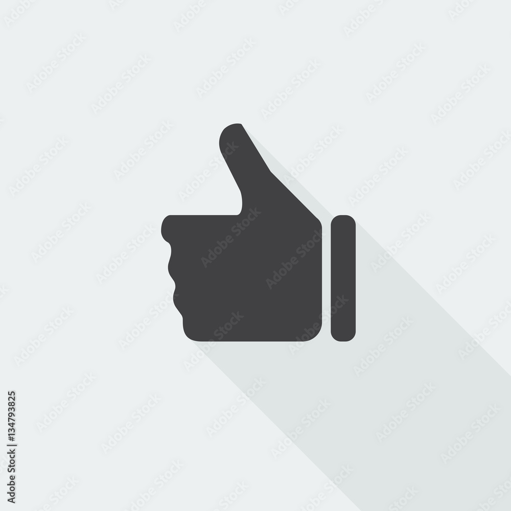 Black flat Thumb Up icon with long shadow on white background Black flat Thumb Up icon with long shadow on white background