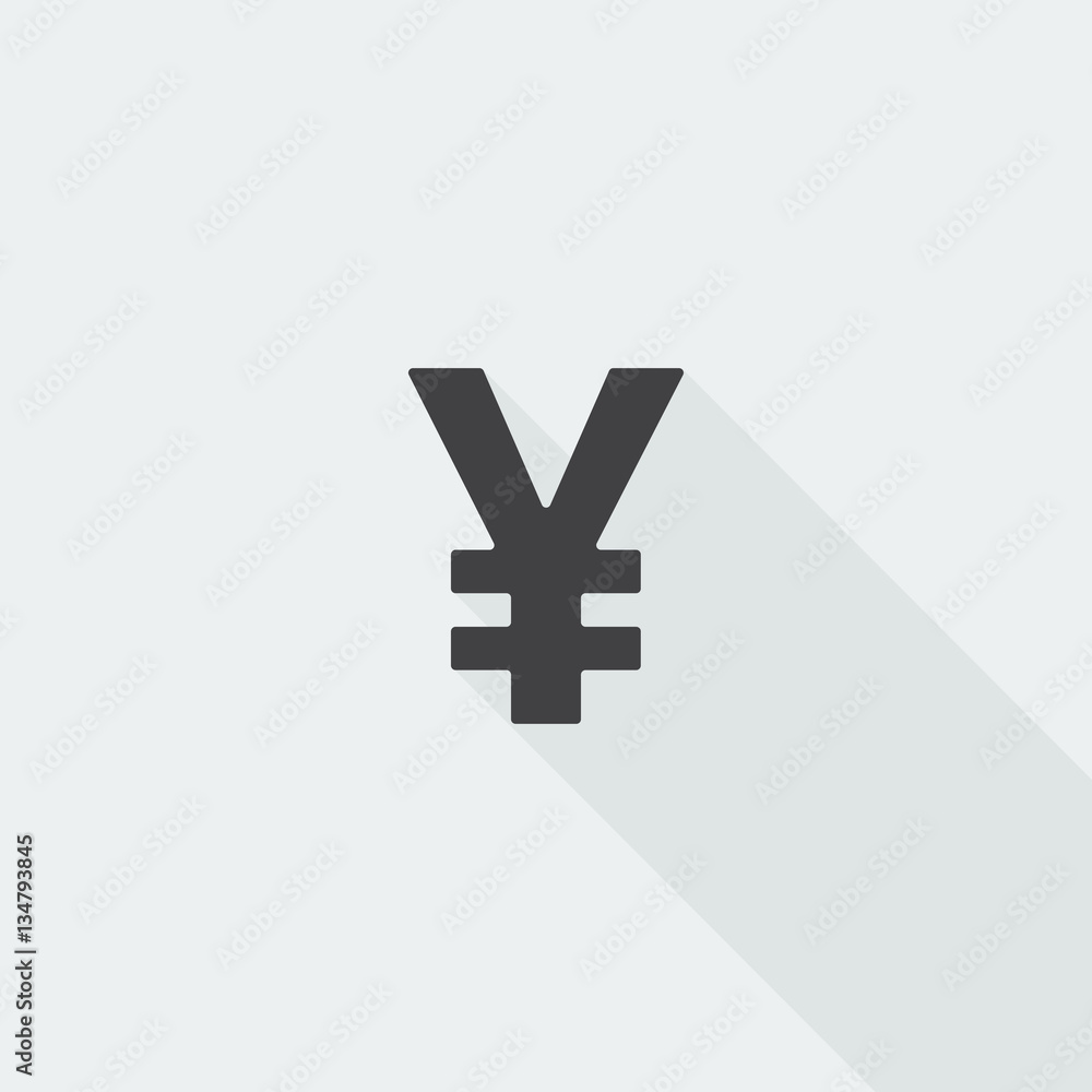 Obraz premium Black flat Yen icon with long shadow on white background