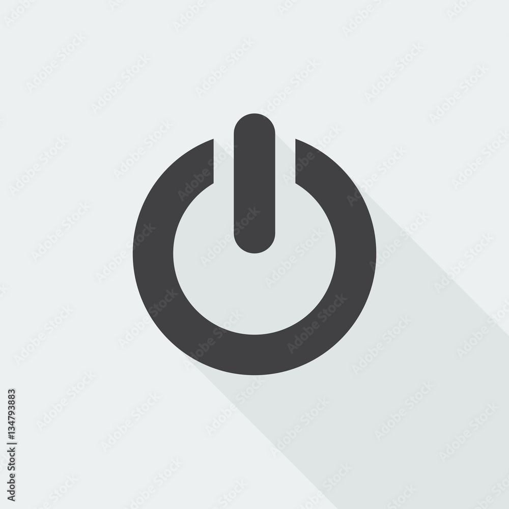Black flat Power icon with long shadow on white background Black flat Power icon with long shadow on white background