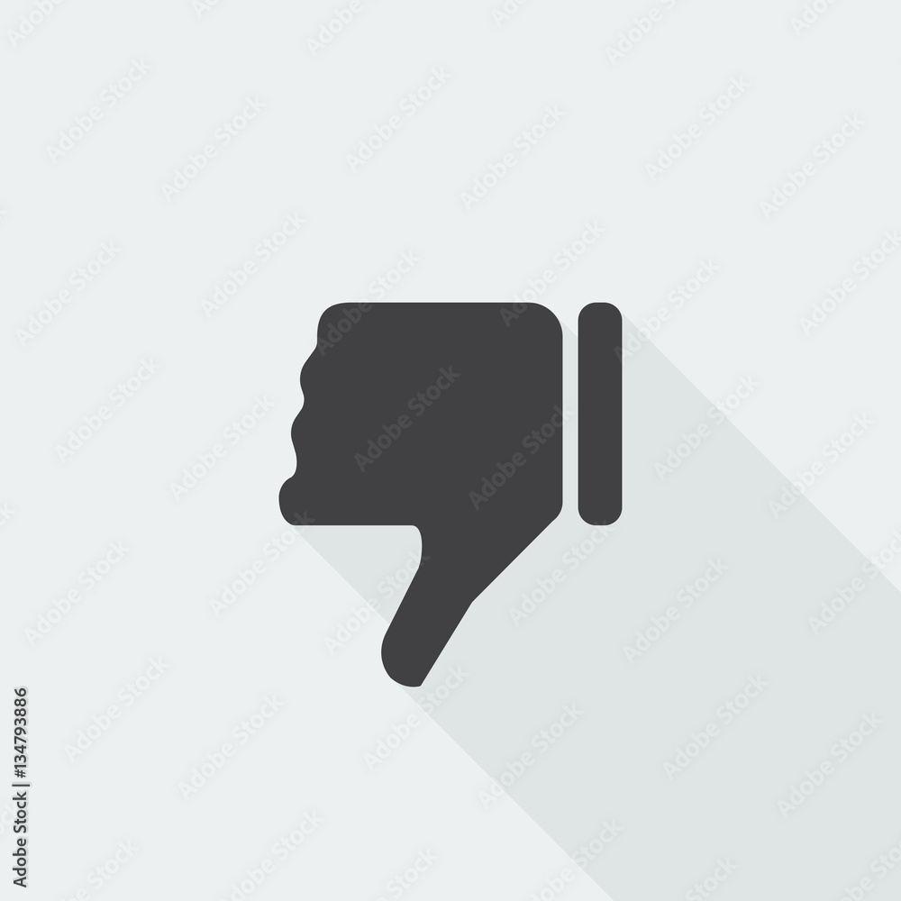Black flat Thumb Down icon with long shadow on white background Black flat Thumb Down icon with long shadow on white background