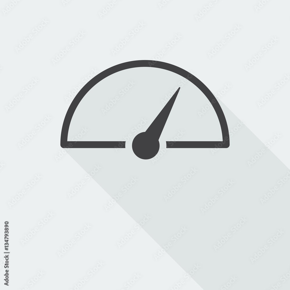 Black flat Speed Meter icon with long shadow on white background Black flat Speed Meter icon with long shadow on white background