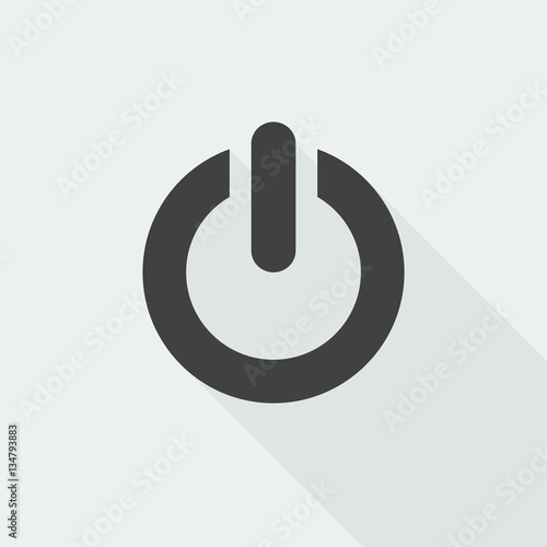 Black flat Power icon with long shadow on white background