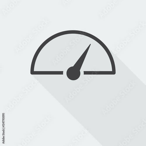 Black flat Speed Meter icon with long shadow on white background