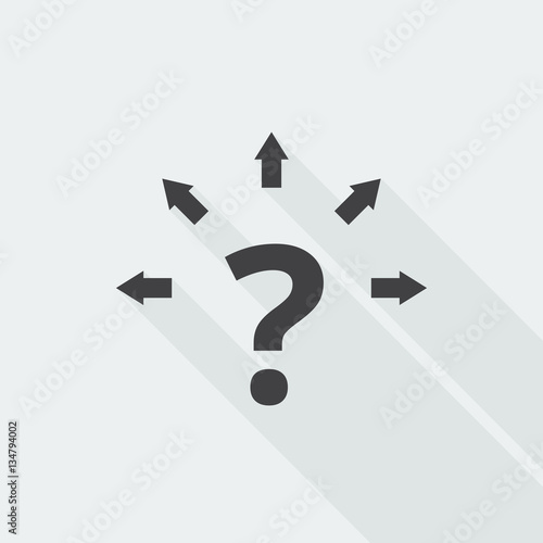 Black flat Question Mark Arrows icon with long shadow on white b