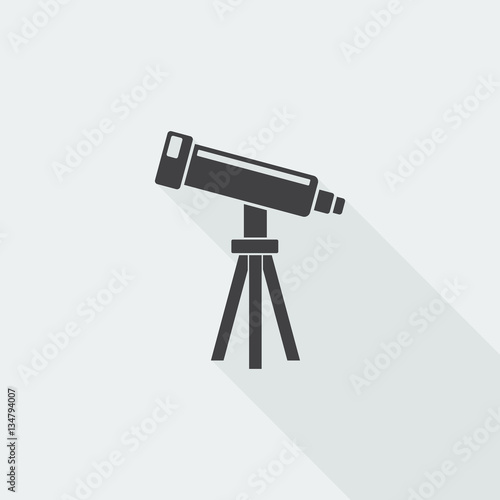 Black flat Telescope icon with long shadow on white background