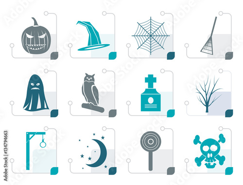 Stylized halloween icon pack  with bat, pumpkin, witch, ghost, hat - vector icon set