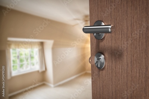 Wallpaper Mural Composite image of brown door with key Torontodigital.ca