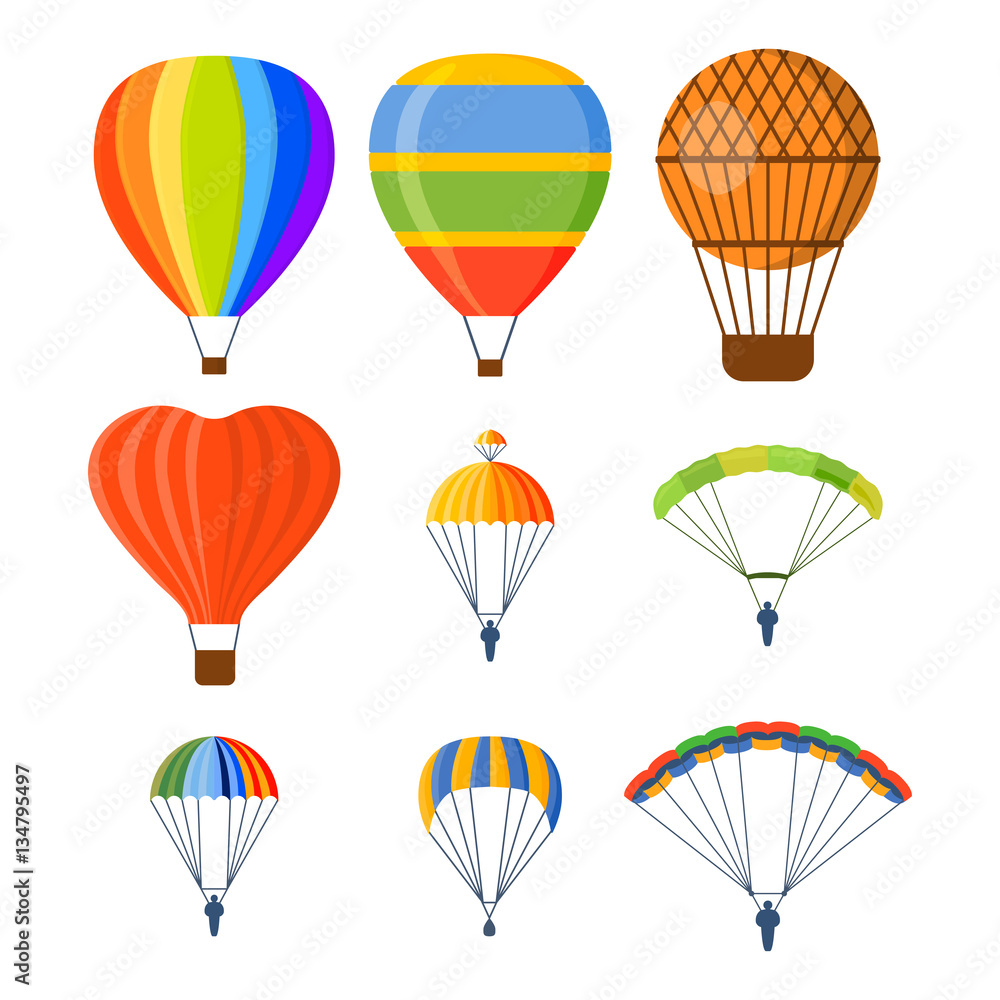 Fototapeta premium Ballon aerostat transport vector set.