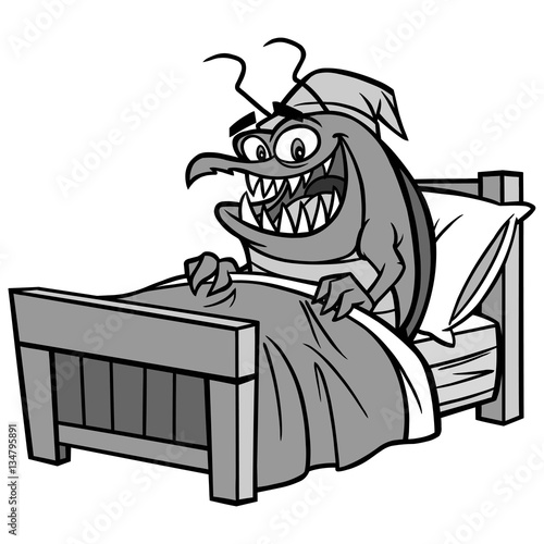 Bed Bug in Bed Illustration