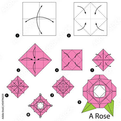 step by step instructions how to make origami A Rose.