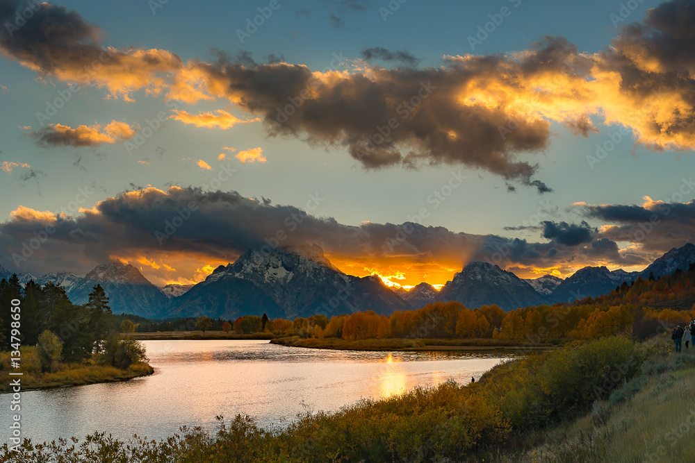 Fototapeta premium Oxbow Bend Sunset after strom leaving