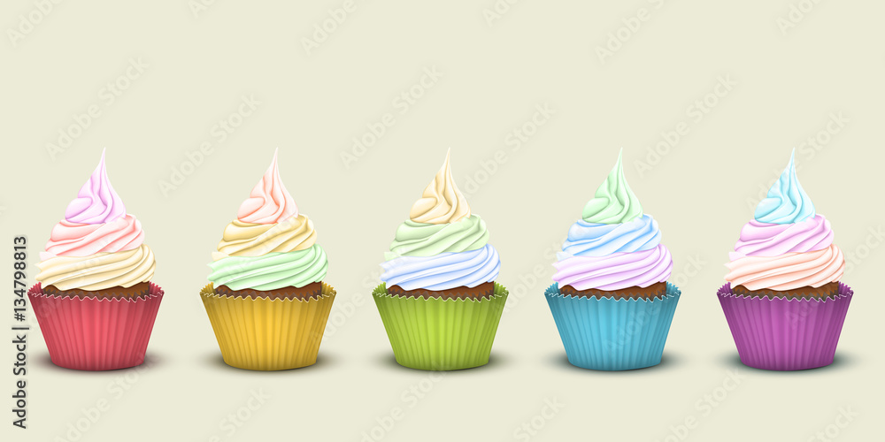 Set of five rainbow cupcakes Set of five rainbow cupcakes
