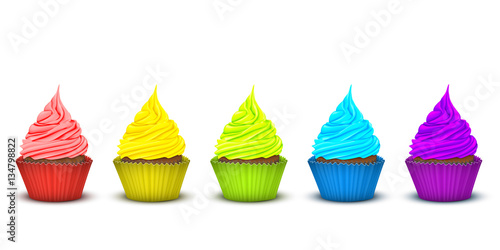 Five cupcakes bright supersaturated colors