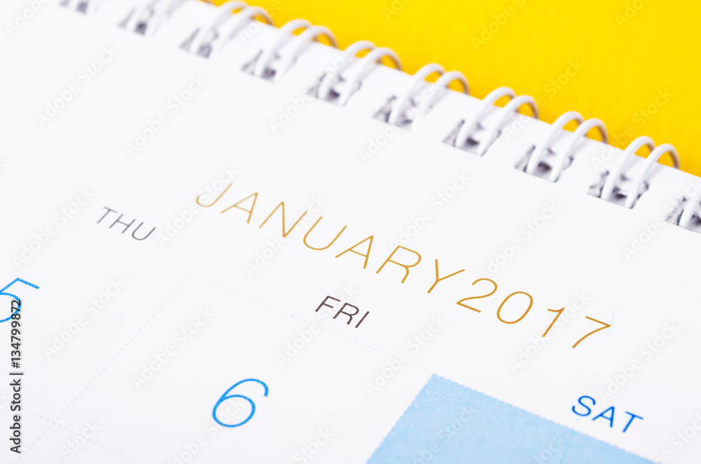 Desk top calendar January 2017 close up. Desk top calendar January 2017 close up.