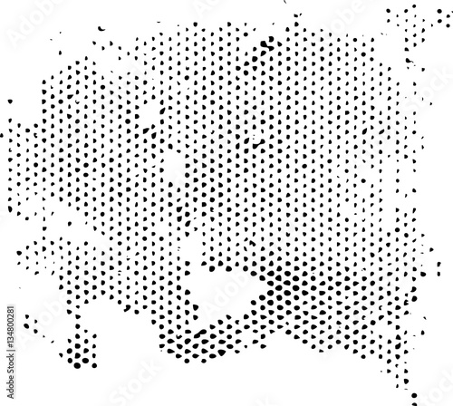Dissipating degenerating halftone pattern texture. Vector texture grunge overlay.