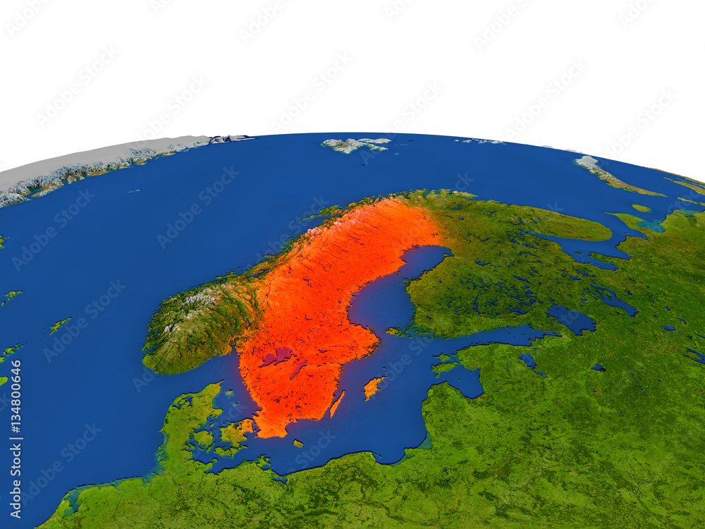 Sweden in red from orbit