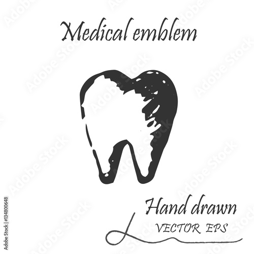 Human tooth icon. This emblem is drawn with a pencil.