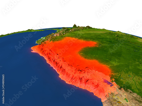 Peru in red from orbit