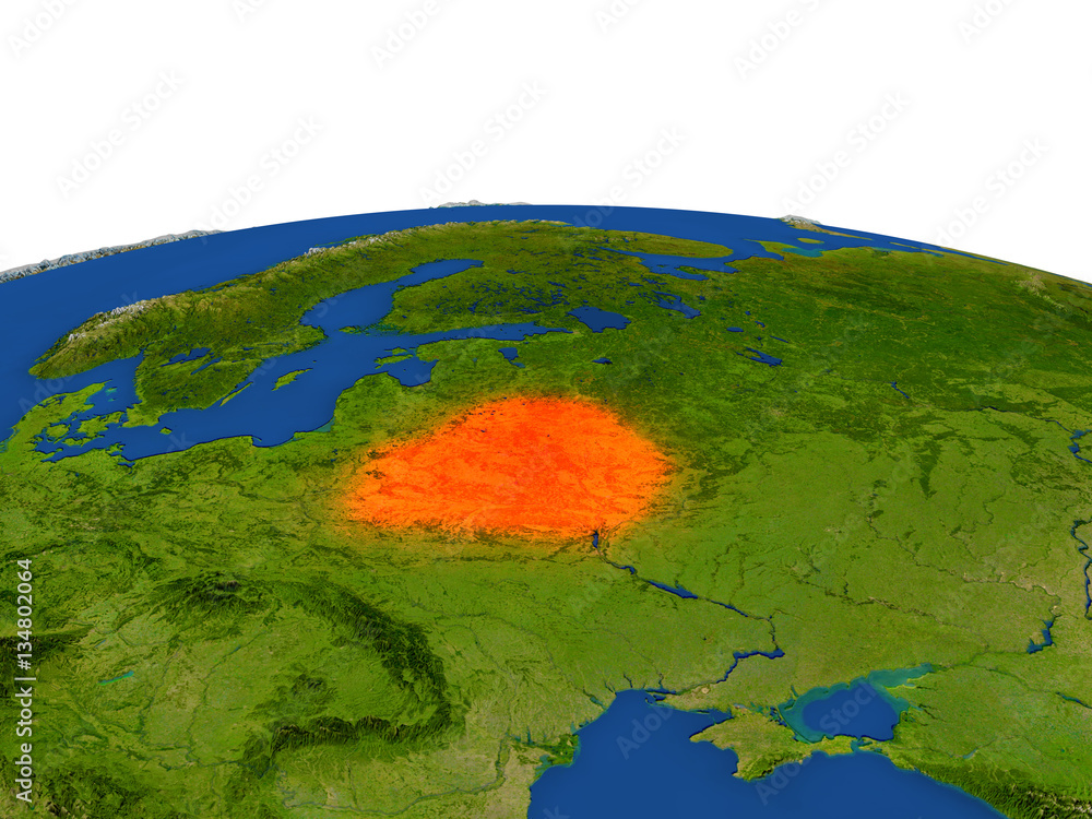 Belarus in red from orbit