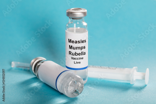 Canvas Print Measles Mumps Rubella Vaccine Vials With Syringe