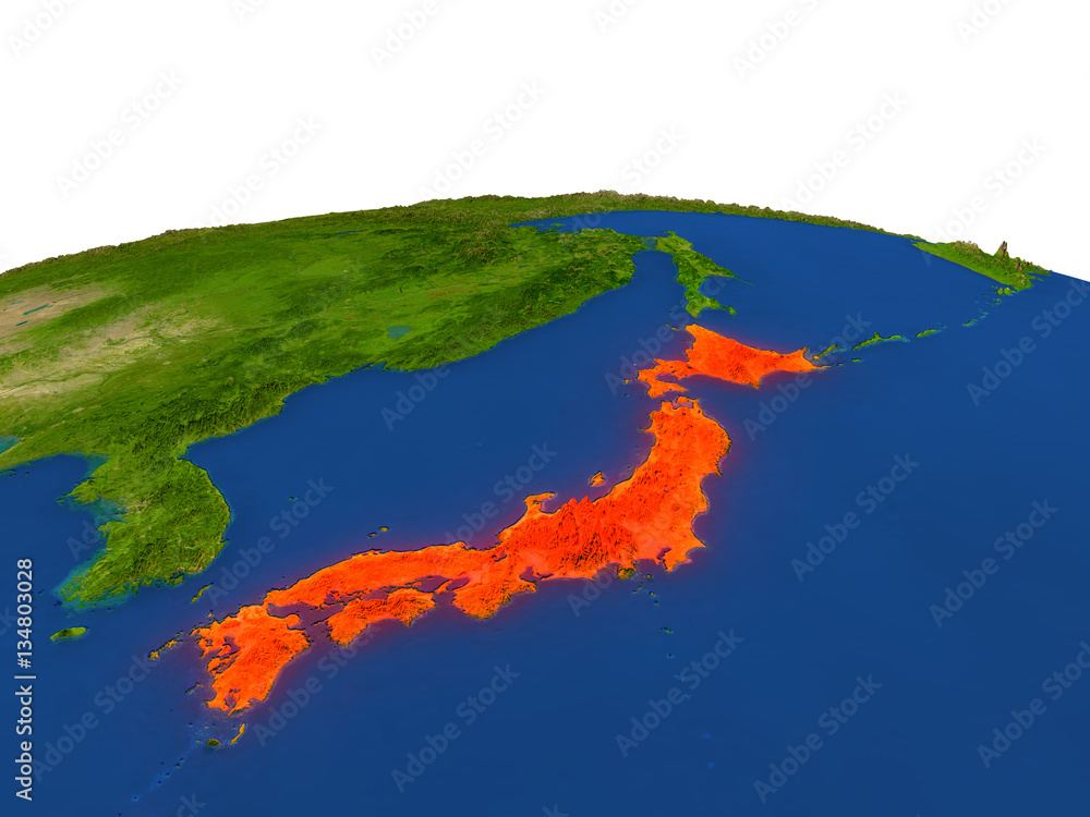 Japan in red from orbit