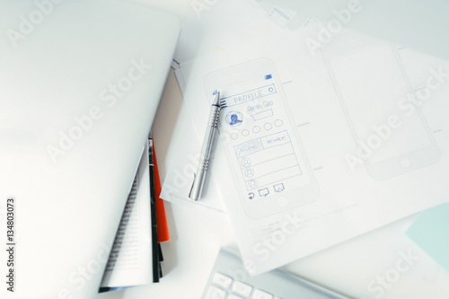 App designer desk with wireframe