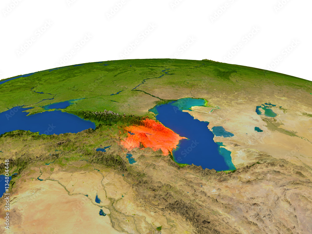 Azerbaijan in red from orbit