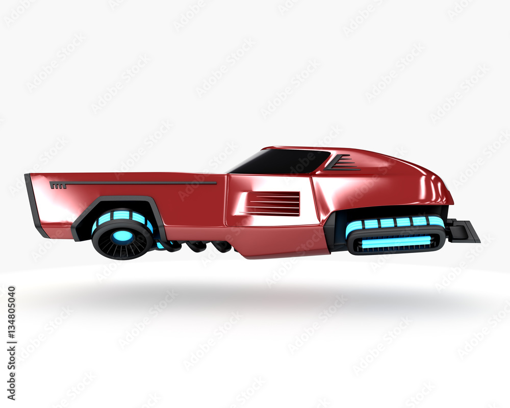 Concept car of future transport system, isolated on white. 3d illustration