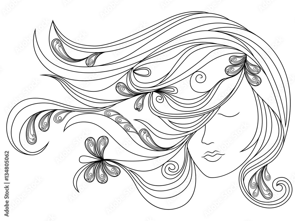Female head with flowing hair