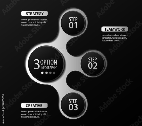 3 options, steps or processes 3D digital illustration Infographic and marketing icons vector can be used for workflow layout, diagram, annual report, web design in black and white color