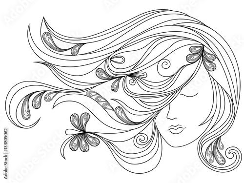 Female head with flowing hair