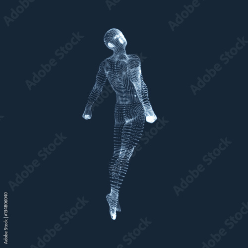 Hovering in Air. Man Floating in the Air. 3D Model of Man.