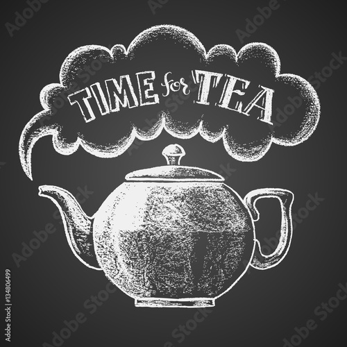 Teapot drawn on chalkboard with Time for Tea lettering