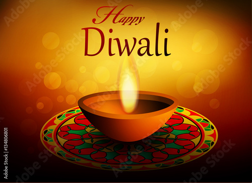 Wallpaper Mural Greeting card Happy Diwali, oil lamp on a patterned background Torontodigital.ca