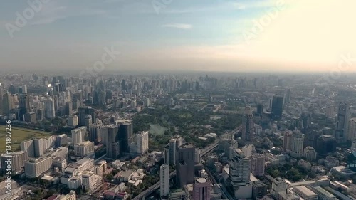 Silom Bangkok Thailand January 2017 ; Aerial Metropolis Skyscraper Building City Exterior Financial District Downtown Capitol  photo