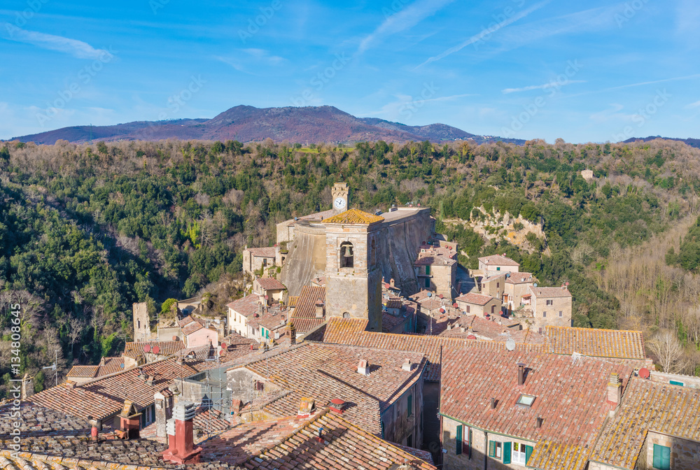 Sorano (Italy) - An ancient medieval hill town hanging from a tuff stone in province of Grosseto, Tuscany region