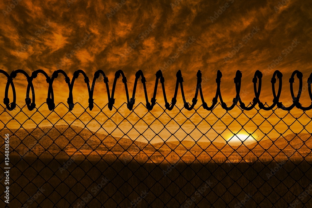 Composite image of barbed wire fence by white background 3d Composite image of barbed wire fence by white background 3d